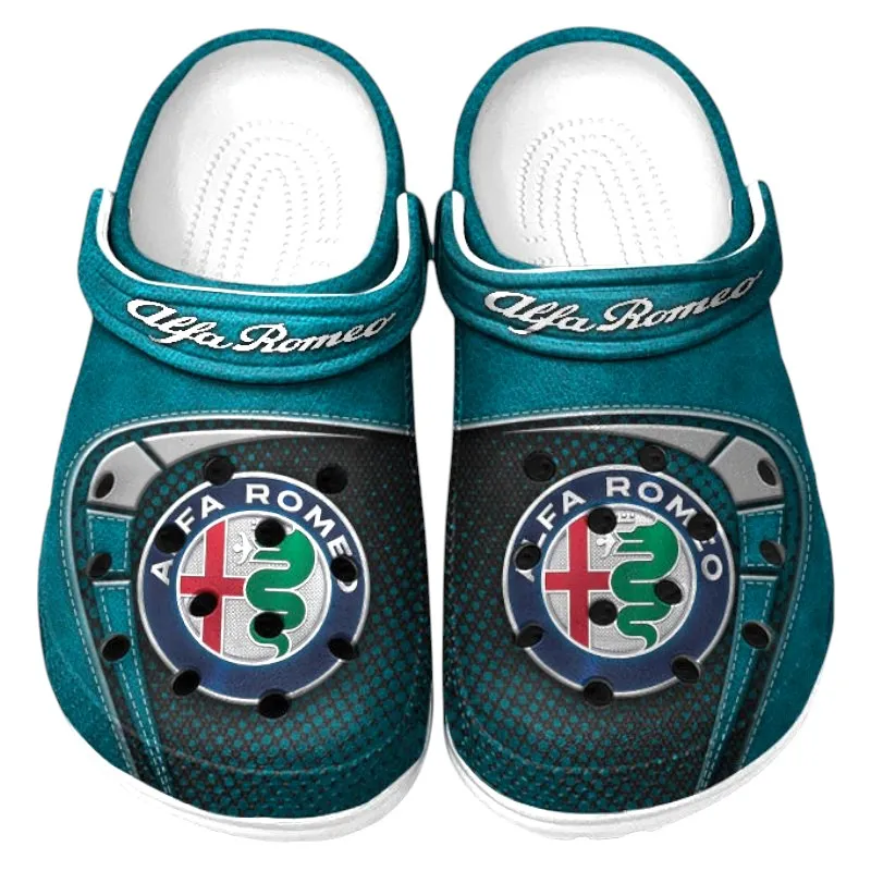 Trendy Classic Sport Coupe Themed Clog, Full Print Lightweight Footwear for Fans of Automotive Style CAR177 - Cyan
