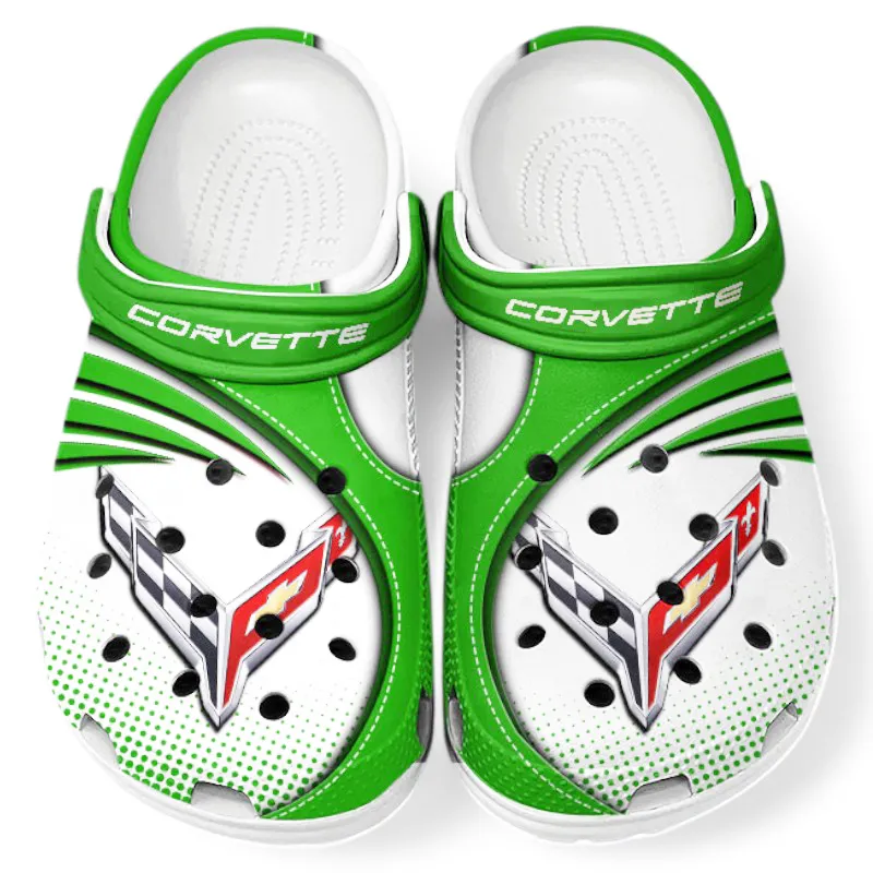 Personalized American Sports Car Design Clog, Full Print Slip-On Footwear Gift for Car Lovers CAR181 - Green