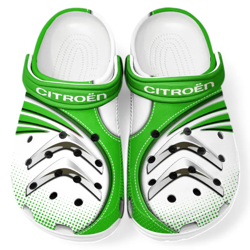 Trendy Compact Hatchback Themed Clog, Full Print Lightweight Footwear for Fans of Automotive Style CAR181 - Green