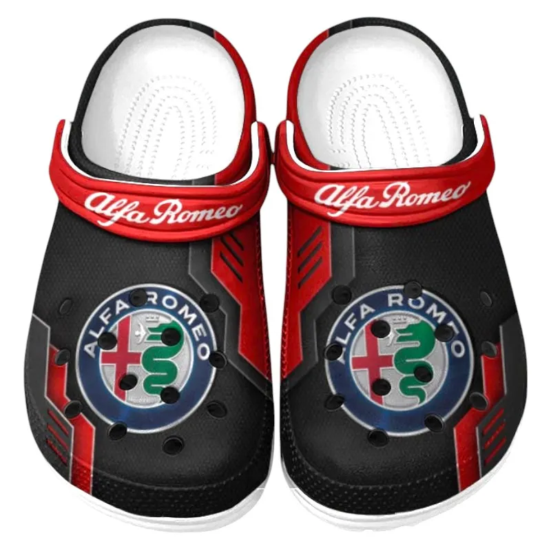 Trendy Classic Sport Coupe Themed Clog, Full Print Lightweight Footwear for Fans of Automotive Style CAR185 - Red