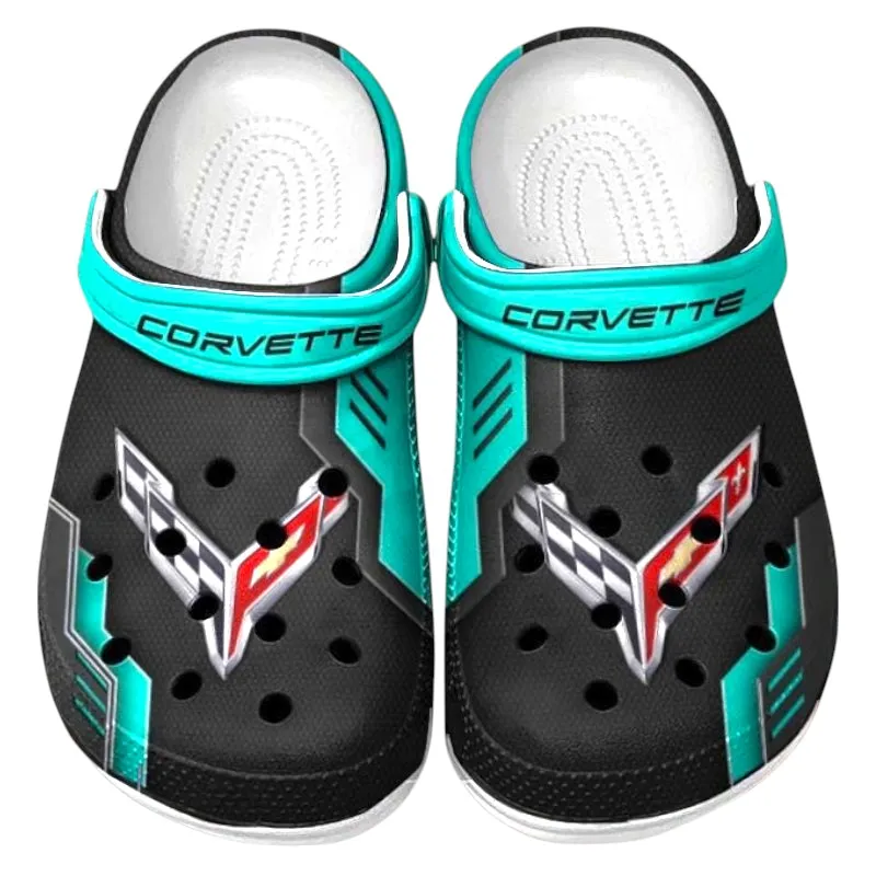 Trendy American Pickup Truck Themed Clog, Full Print Lightweight Footwear for Fans of Automotive Style CAR185 - Cyan