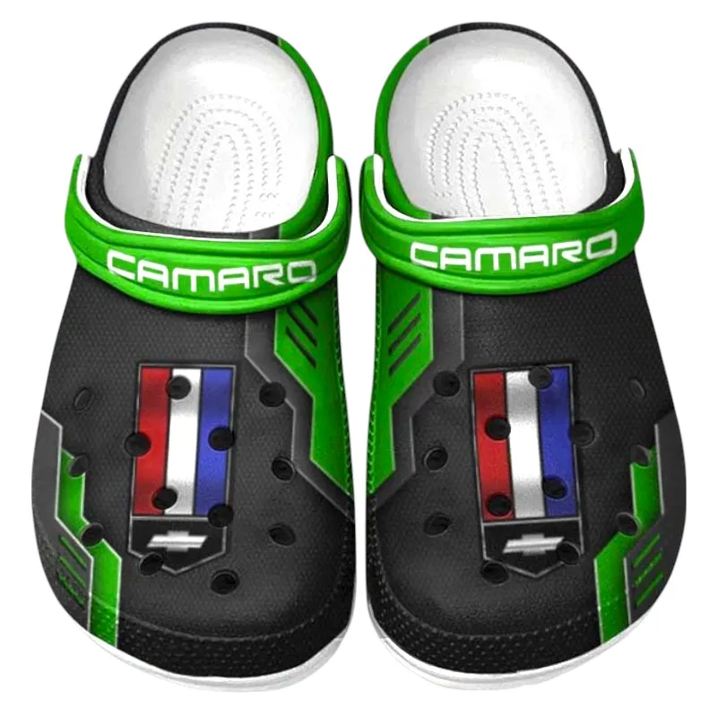 Trendy Classic Sports Coupe Themed Clog, Full Print Lightweight Footwear for Fans of Automotive Style CAR185 - Green