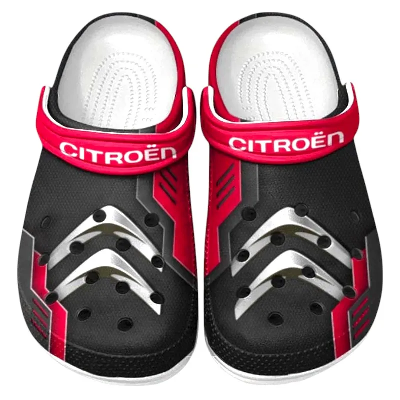 Trendy Compact Hatchback Themed Clog, Full Print Lightweight Footwear for Fans of Automotive Style CAR185 - Red
