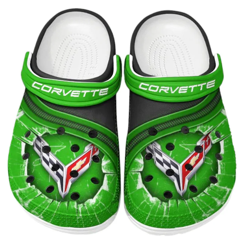 Trendy Classic Road Car Themed Clog, Full Print Lightweight Footwear for Fans of Automotive Style CAR188 - Green