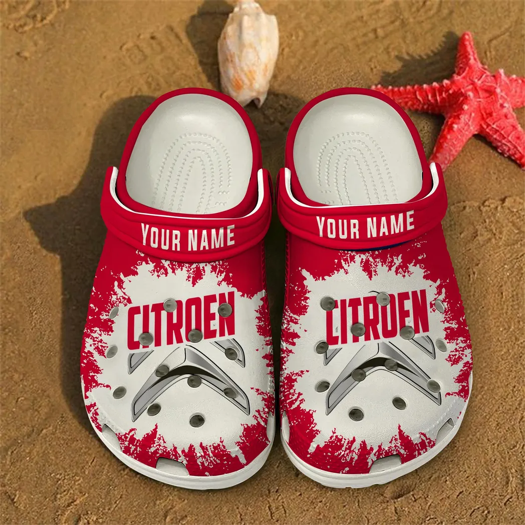Trendy Compact Hatchback Themed Clog, Full Print Lightweight Footwear for Fans of Automotive Style DCAR46 - White
