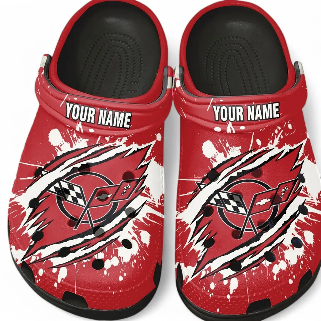 Black Edition American Iconic Sports Car Inspired All Over Print Clog, Perfect Gift Footwear for Automotive Enthusiasts CAR560